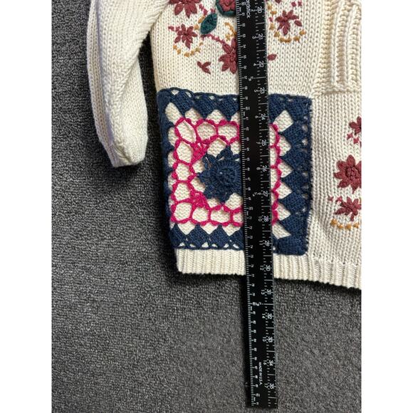 VTG Colleen’s Collectables Hand Knit Sweater Heavy Floral Rose Baggy Women Sz L - Picture 5 of 6
